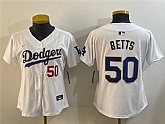 Women's Los Angeles Dodgers #50 Mookie Betts White Gold Home Limited Stitched Jersey,baseball caps,new era cap wholesale,wholesale hats